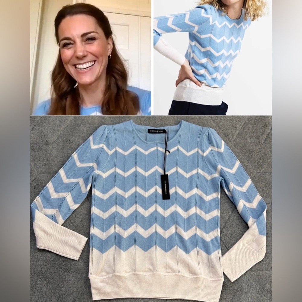NET Tabitha Light Blue & White Chevron Crewneck Sweater - ASO Kate Middleton